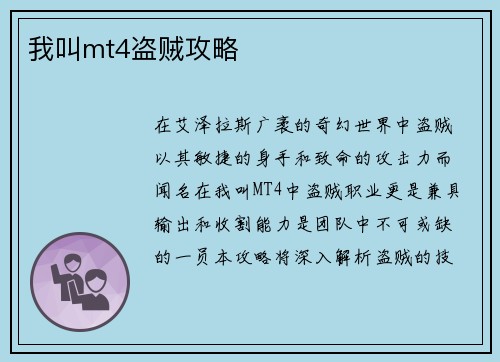 我叫mt4盗贼攻略