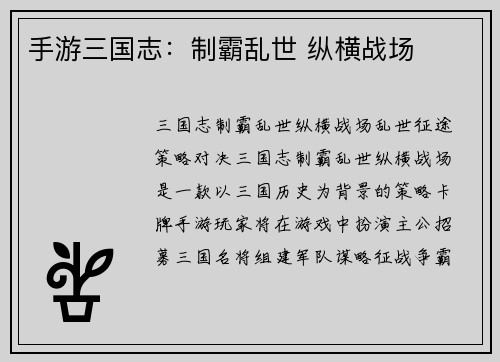 手游三国志：制霸乱世 纵横战场